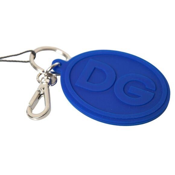 Dolce & Gabbana Blue Rubber DG Logo Silver Brass Metal Keyring Women's Keychain